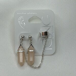 Icing Mystical Gem Cuff Earrings Silver